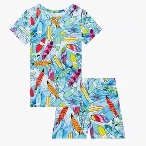 Posh Peanut Kids Blue Longboard Surfer Print Bamboo Two Piece Pajama Set